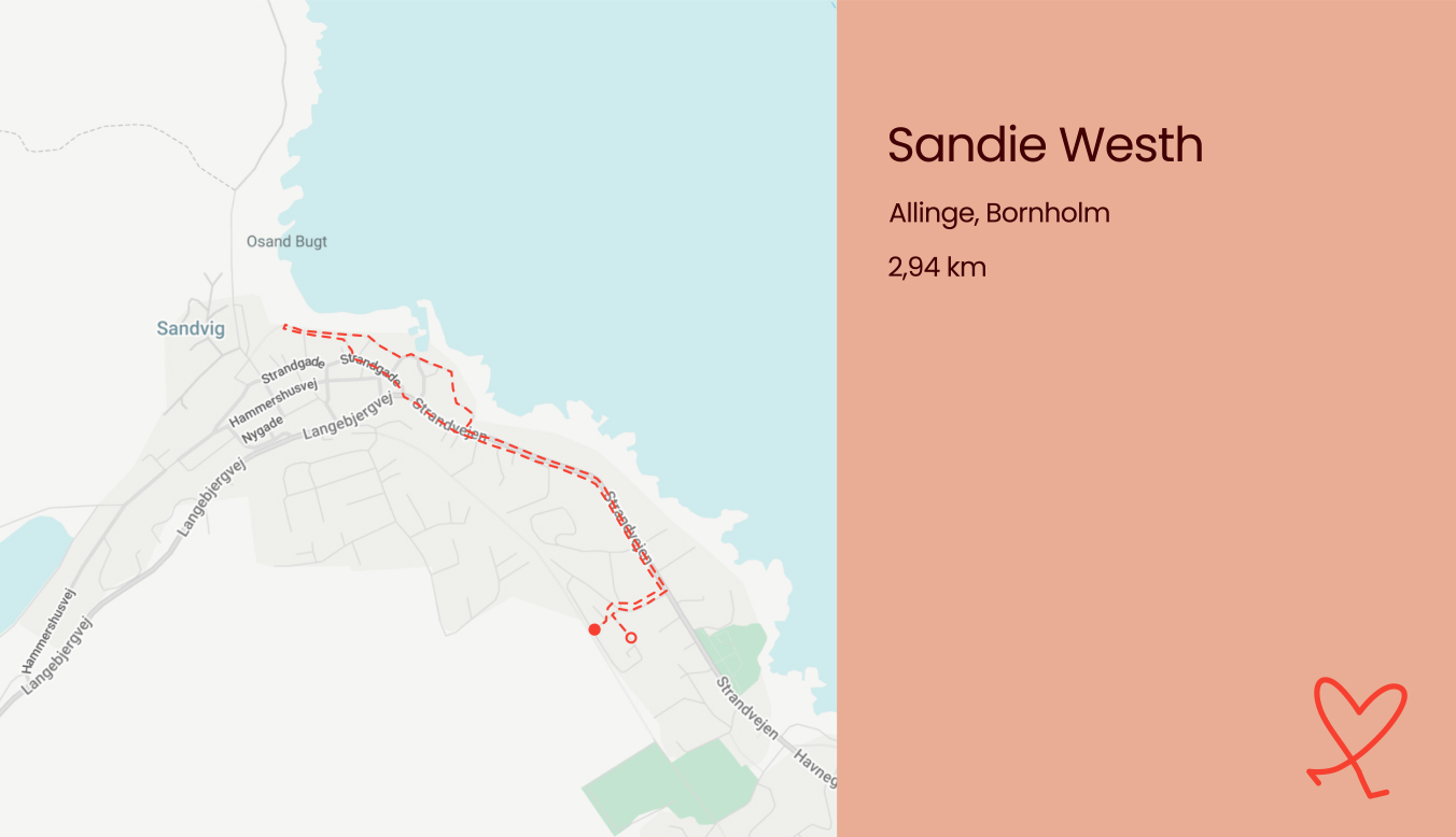 Rute på gåturen fra Allinge til Sandvig